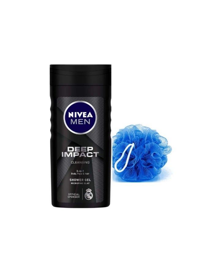 NIVEA Men Deep Impact Shower Gel, 250ml With Free Loofah